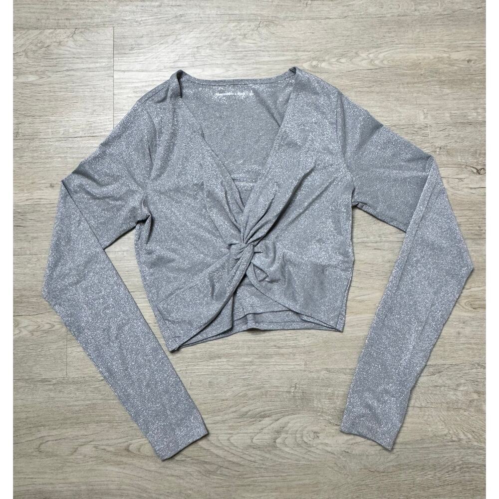 Abercrombie & Fitch Silver Shimmer Twist-Front Crop Top